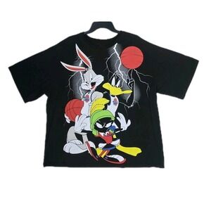 Space Jam TuneSquad A New Legacy Mens L Black Graphic T-Shirt Bugs Daffy fits XL